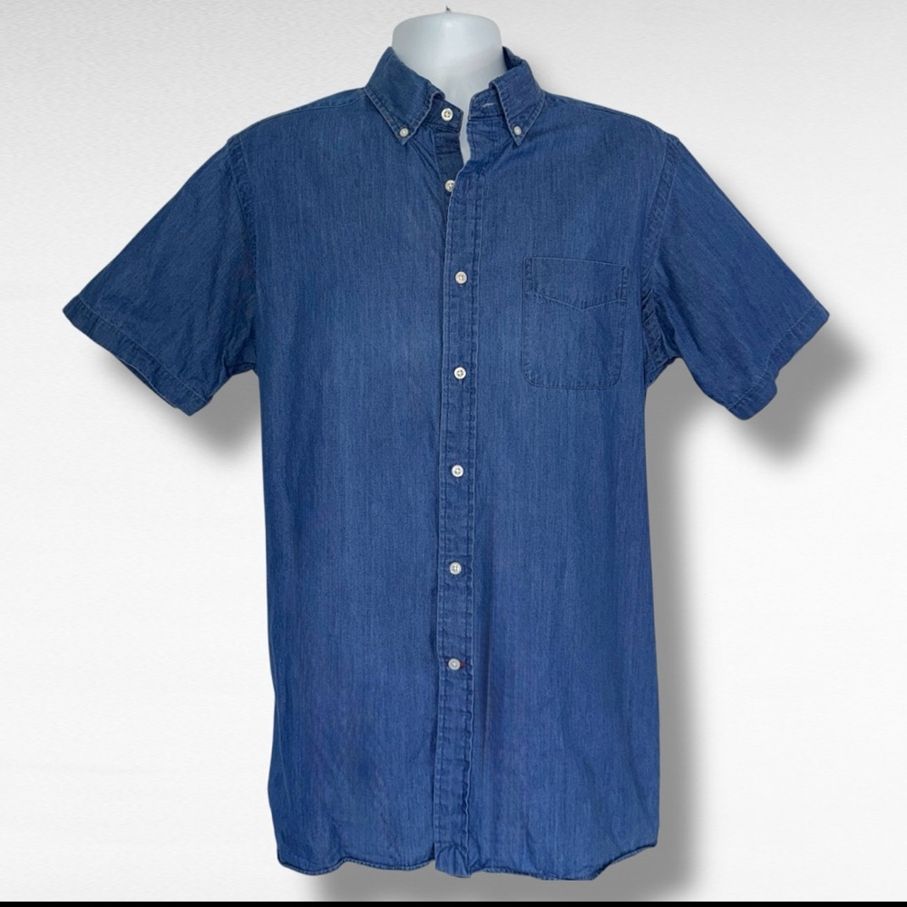 Cremieux Collection Chambray Denim Short Sleeve Button Down Shirt Large